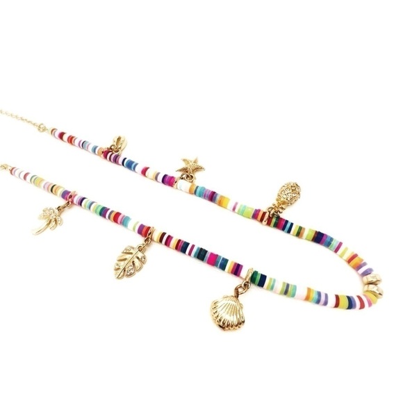 Lilly Pulitzer Tropical Charm Necklace Multicolor Beaded & Gold w/ Rhinestones - Picture 1 of 7